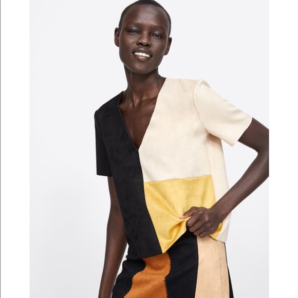 Worn once ZARA suede color block T-shirt - Picture 2 of 3